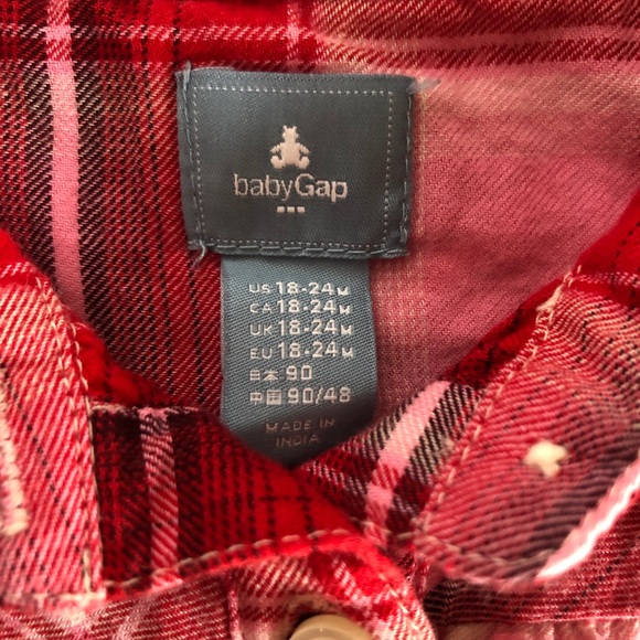 Gap Baby Red & Pink Plaid Button Down Baby Girl Dress 18-24 Mos - Picture 5 of 5